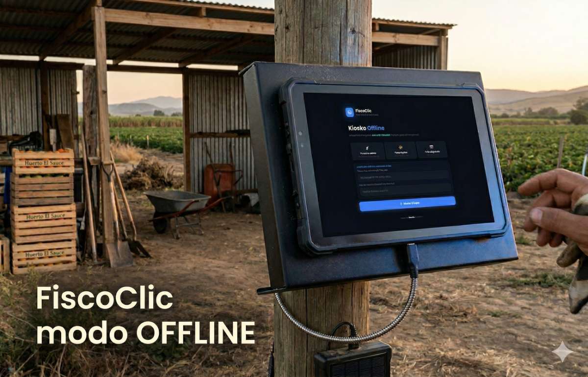 Kiosko FiscoClic funcionando en modo offline en campo agricola