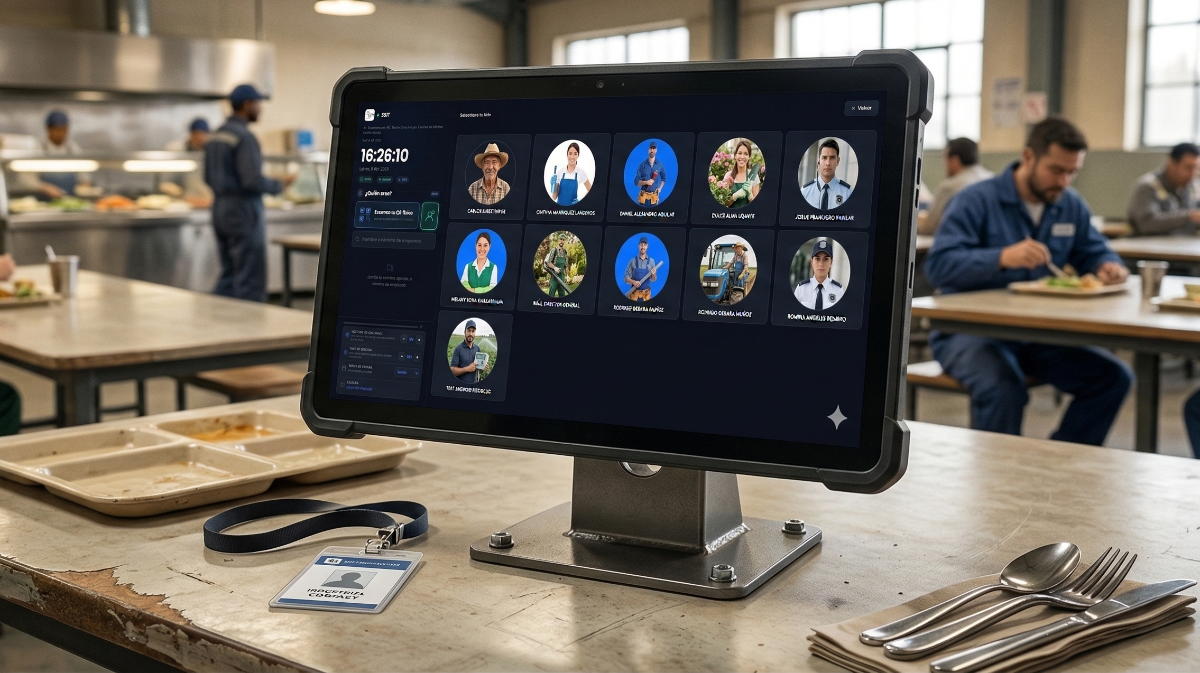 Modo inclusivo con fotos de empleados en pantalla